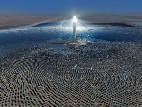 The Dewa Concentrated Solar Power (CSP) tower, one of the renewable energy technology initiatives to diversify clean energy production sources.