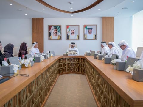 Sheikh Mansoor Bin Mohammed Bin Rashid Al Maktoum, Chairman of the Dubai Sports Council, chairs a meeting of the DSC’s Board of Directors.