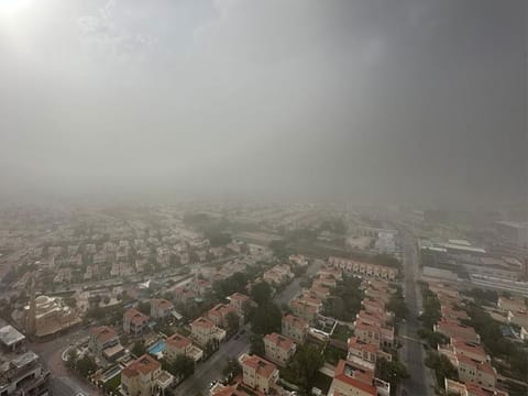 Cloudy and dusty weather conditions in Dubai on April 28.