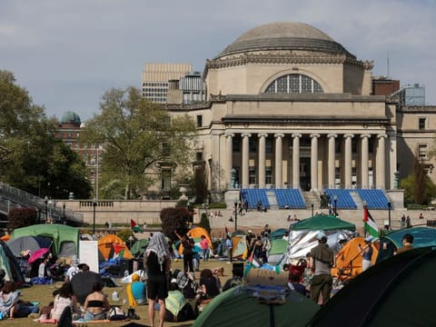 Students continue to maintain a protest encampment at Columbia University in support of Palestinians in New York City on April 28, 2024.