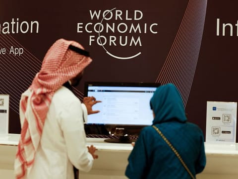 Visitors attend the World Economic Forum (WEF) in Riyadh, Saudi Arabia.