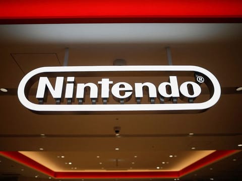 The logo of Japanese video game company Nintendo is displayed at the Nintendo Tokyo store.