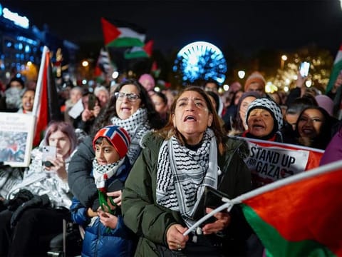 File photo: People attend a demonstration in support of Gaza and Palestinians, organised by the Palestine Committee, outside the building of the Norwegian parliament, Stortinget, in Oslo, Norway, November 4, 2023.