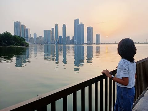 A view of sunset from Khalid Lagoon in Buhaira Corniche, Sharjah.