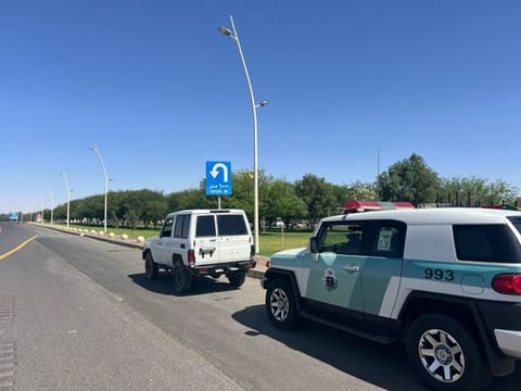 Saudi Arabia police have stopped the driver of a recklessly driven car, surrounding it and flipping it over.