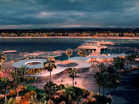 Artwork of Dubai’s first 24/7 beach dedicated to night swimming in Deira