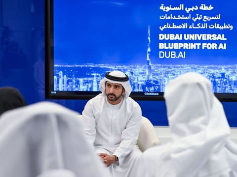 Sheikh Hamdan bin Mohammed bin Rashid Al Maktoum, Crown Prince of Dubai, at the AI Retreat in Dubai on Tuesday
