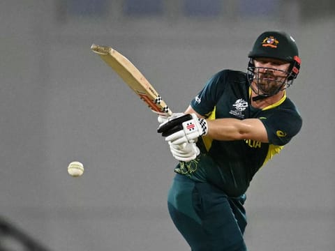 Australia's Travis Head plays a shot during the ICC men's Twenty20 World Cup 2024 group B cricket match between Australia and Scotland at Daren Sammy Cricket Ground in Gros Islet, St. Lucia.
