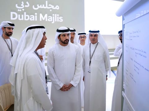 Sheikh Hamdan bin Mohammed bin Rashid Al Maktoum, Crown Prince of Dubai and Chairman of The Executive Council of Dubai, during the Majlis at Qasr Al Bahr in Dubai on Wednesday
