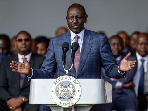 President of Kenya William Ruto addresses members of the media during a press conference at the State House in Nairobi, on June 26, 2024. Kenyan President William Ruto said on June 26, 2024 that a contentious bill containing tax hikes would "be withdrawn", dramatically reversing course after unprecedented scenes saw over 20 people killed and parliament ransacked in the capital Nairobi.