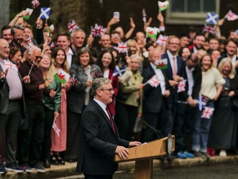 Keir Starmer, UK prime minister, delivers the first speech of his premiership, following the general election, outside 10 Downing Street in London, on July 5, 2024.