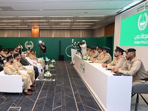 Officials during a press conference by the General Department of Forensic Science and Criminology of Dubai Police on Thursday