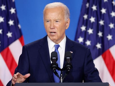 US President Joe Biden holds news conference at the 2024 NATO Summit on July 11, 2024 in Washington, DC.