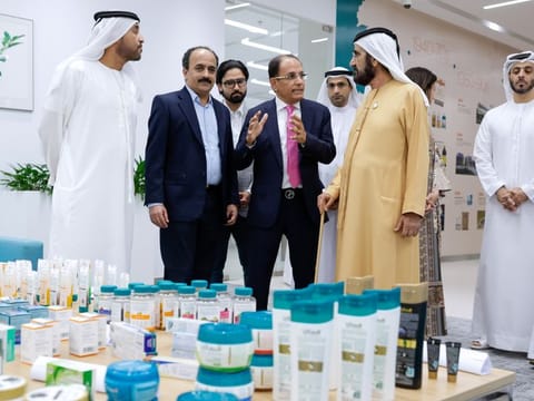 His Highness Sheikh Mohammed bin Rashid Al Maktoum visits the global research centre of Himalaya Wellness in Dubai Science Park.