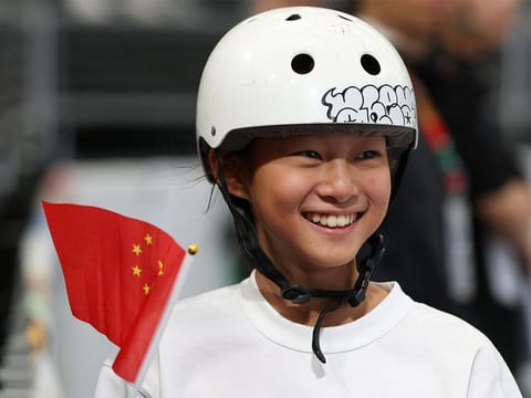 Haohao Zheng of China competes during the Women's Park prelims round of the Skateboarding competition on day one of 2024 Olympic Qualifier Series Shanghai on May 16, 2024 in Shanghai, China.