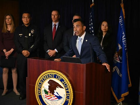 US Attorney for the Central District of California, Martin Estrada, speaks during a press conference, announcing arrests in the death of "Friends" actor Matthew Perry, in Los Angeles.