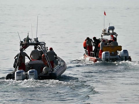 Divers of the Vigili del Fuoco, the Italian Corps. of Firefighters leave Porticello harbor near Palermo, to resume research for a last missing person on August 23, 2024, four days after the British-flagged luxury yacht Bayesian sank.