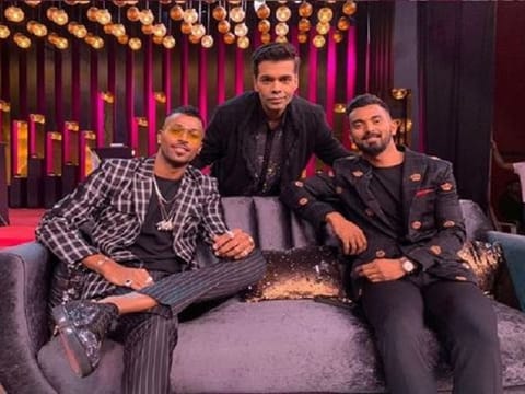 K L Rahul and Hardik Pandya with Karan Johar during the 'Koffee With Karan' show.