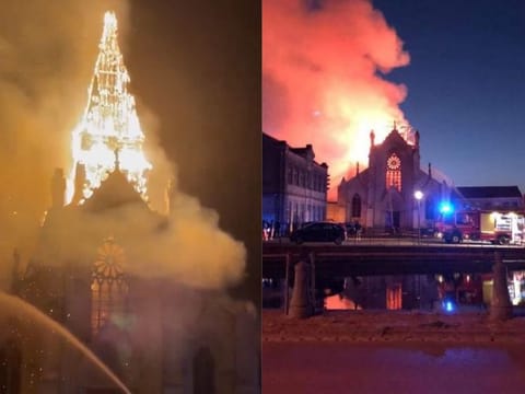 The bell tower of the historic Church of the Immaculate Conception in Saint-Omer, northern France collapsed as a result of the blaze early Monday. An investigation is under way to determine the exact cause of the fire.