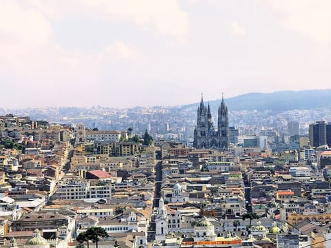 An aerial view of Quito city skyline.