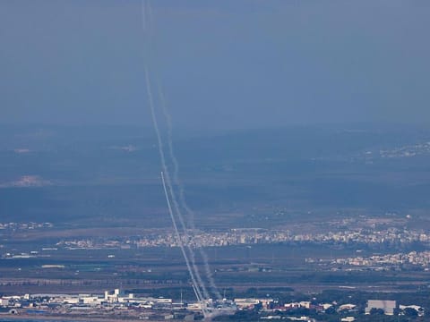 A rocket from Israel's Iron Dome air defence system is fired to intercept rockets fired from southern Lebanon near Haifa on September 23, 2024.