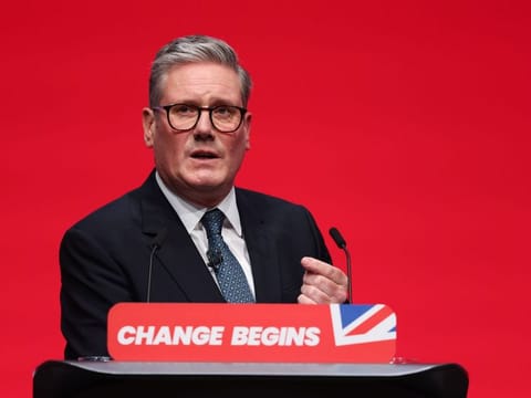 UK prime minister Keir Starmer delivers his speech at the UK Labour Party annual conference in Liverpool, UK, on Tuesday, Sept. 24, 2024.