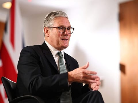 Britain's Prime Minister Keir Starmer speaks during a media interview while attending the 79th United Nations General Assembly at United Nations on September 25, 2024, in New York.