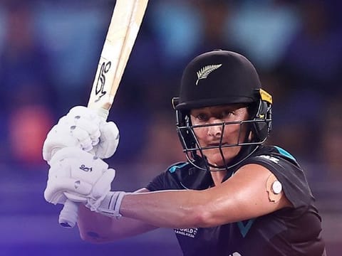 Sophie Devine in action against India in the Women’s T20 World Cup cricket tournament recently. The New Zealand captain raised the scoring rate with a flurry of boundaries.