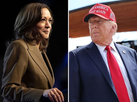 Democratic White House candidate Kamala Harris (L) and Republican presidential nominee, former U. President Donald Trump (R).