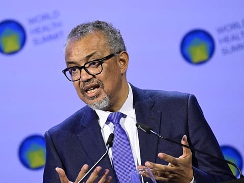Director-General of the World Health Organization (WHO) Tedros Adhanom Ghebreyesus addresses participants of the World Health Summit 2024 in Berlin on October 14, 2024.