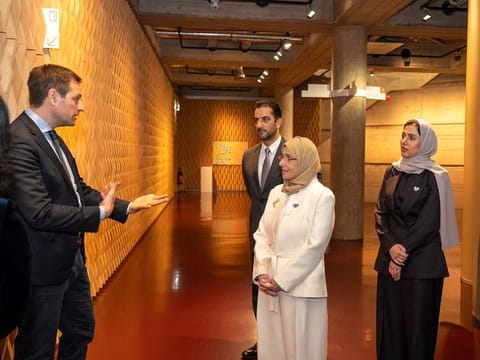 Sheikha Jawaher bint Mohammed Al Qasimi and Sheikh Sultan bin Ahmed Al Qasimi, Deputy Ruler of Sharjah and Humanitarian Envoy for The Big Heart Foundation, at the ICRC Museum in Geneva