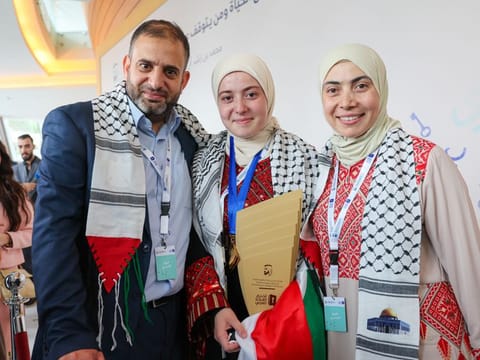 Salsabil with parents Hassan and Amal Manasra at Dubai Opera, where the awards ceremony was held for the Challenge on Wednesday