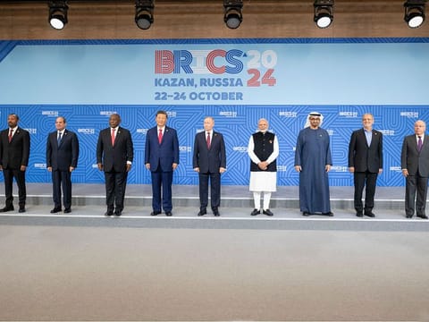 World leaders pose for a photograph during the BRICS 2024 summit, at Kazan Expo International Exhibition Center, Tatarstan, Russia