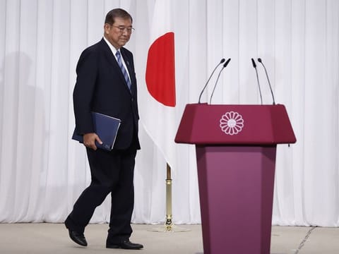 Shigeru Ishiba, Japan's prime minister and president of the Liberal Democratic Party (LDP), arrives for a news conference at the party's headquarters in Tokyo, Japan, on Monday, Oct. 28, 2024. Ishiba promised Monday to take on the responsibility of restoring political stability following the loss of his ruling coalition’s majority in a lower house election for the first time since 2009.