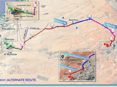 Traffic will be temporarily halted in phases along Sheikh Zayed Festival to Al Ain cycle track on Saturday.