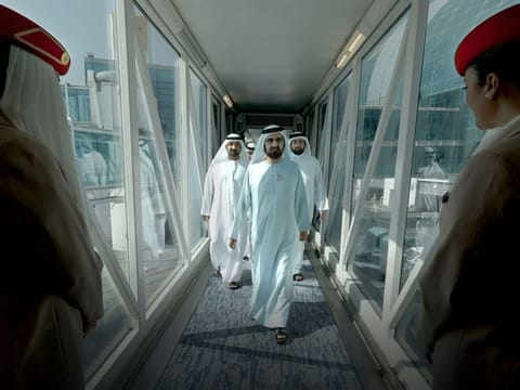 His Highness Sheikh Mohammed bin Rashid Al Maktoum, Vice President and Prime Minister of the UAE and Ruler of Dubai was accompanied by is Ahmed bin Mohammed bin Rashid Al Maktoum, Second Deputy Ruler of Dubai; Sheikh Ahmed bin Saeed Al Maktoum, President of Dubai Civil Aviation Authority, Chairman of Dubai Airports, and Chairman and Chief Executive of Emirates Airline and Group; and Sheikh Mansoor bin Mohammed bin Rashid Al Maktoum, Chairman of the Dubai Ports and Borders Security Council.