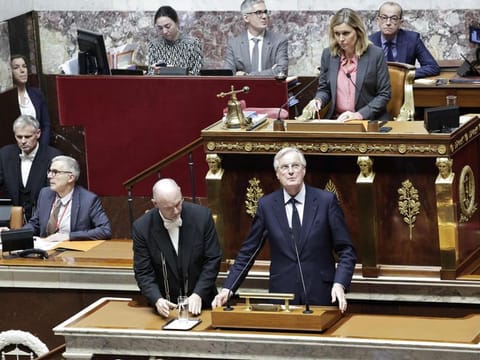 French Prime Minister Michel Barnier delivers a speech during the voting session on the draft of the Social Security bill 2025 at the National Assembly, the French Parliament's lower house, in Paris on December 2, 2024.