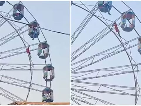 Girl seen dangling mid-air from Ferris wheel in Uttar Pradesh's Lakhimpur Kheri