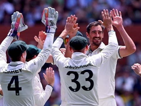 Australia's Mitchell Starc celebrates dismissing India's Rishabh Pant on the third day of the second cricket Test match at the Adelaide Oval on December 8.