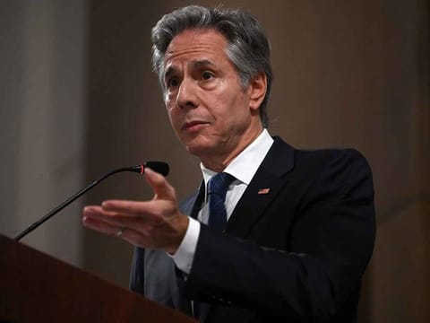 US Secretary of State Antony Blinken delivers a statement to the press after the meeting with the foreign ministers of the Arab Contact Group on Syria in Jordan's southern city of Aqaba on December 14, 2024.