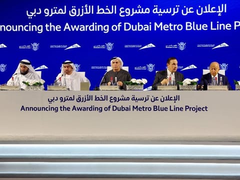 Mattar Al Tayer, Director-General, Chairman of the Board of Executive Directors of the RTA, and other officials at the press conference in Dubai on Thursday to announce the start of Dubai Metro Blue Line.