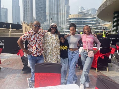 South African nationals Tiisetso Makume, Naledi Makume, Masia Makume, Thembeka Makume, and Samuel Makume, outside Dubai Mall on Sunday ahead of the midnight fireworks