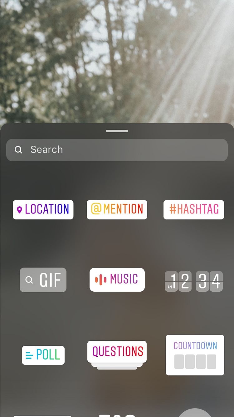 The 'Music' option on Instagram stories