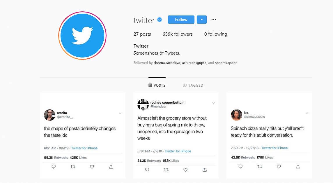 A glimpse at Twitter's Instagram account