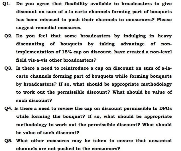 A set of questions raised by TRAI
