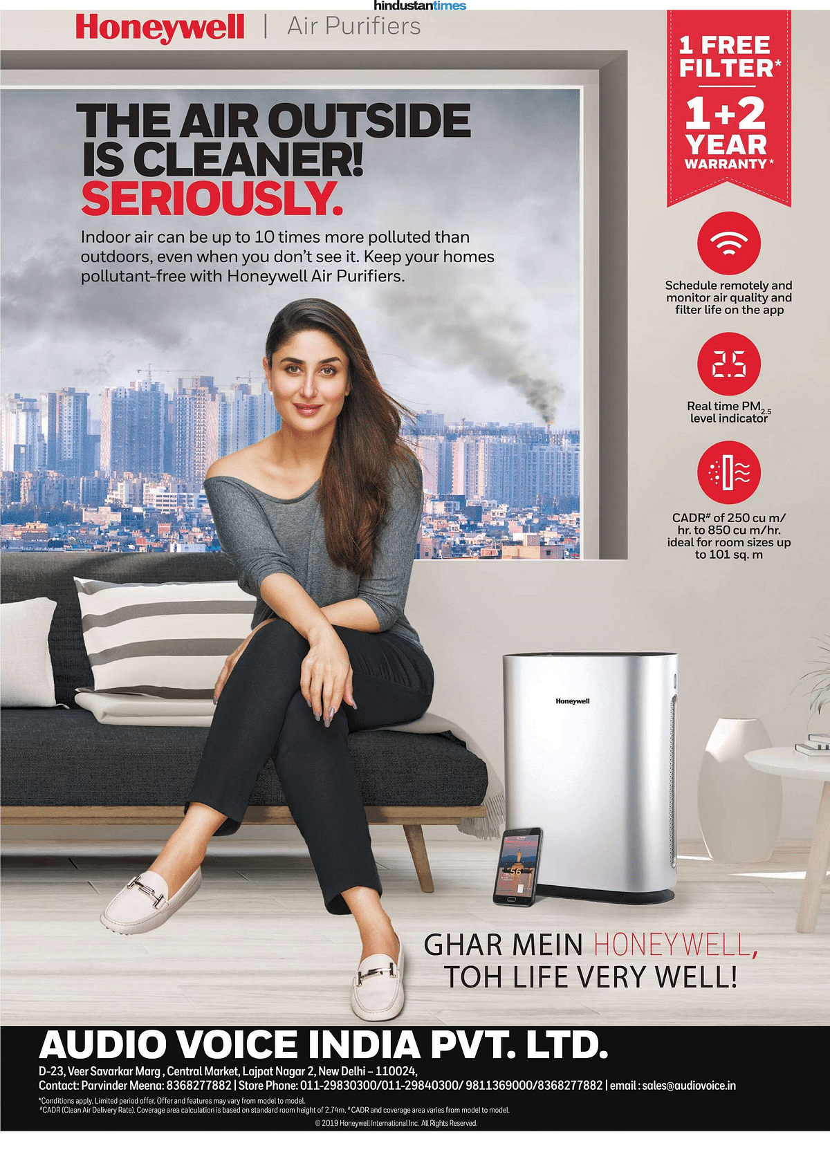 Honeywell air purifier's full page ad in HT City, South Delhi edition