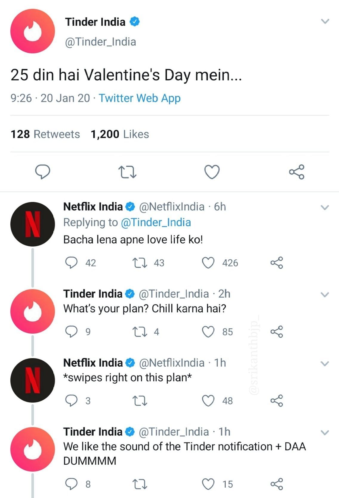 Tinder and Netflix get the ball rolling in a Twitter exchange...