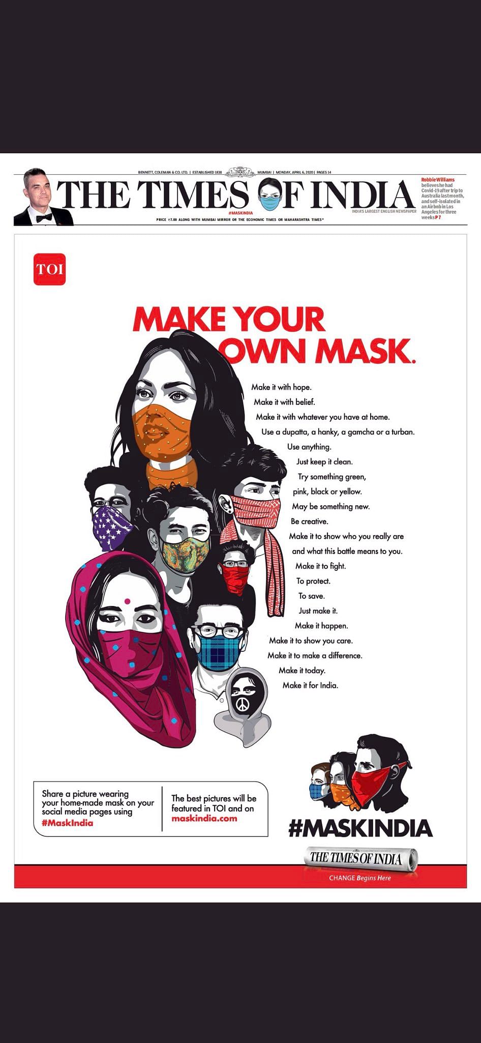 The Times of India encourages people to make their own face masks... 