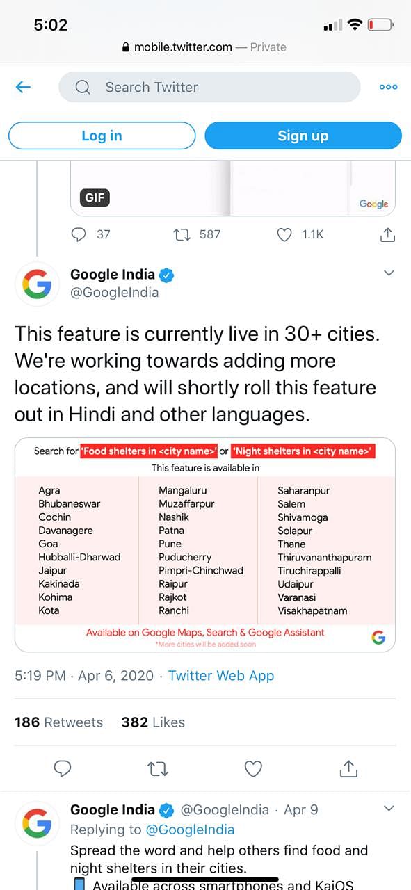 Google lists food, night shelters in COVID-19 affected cities
