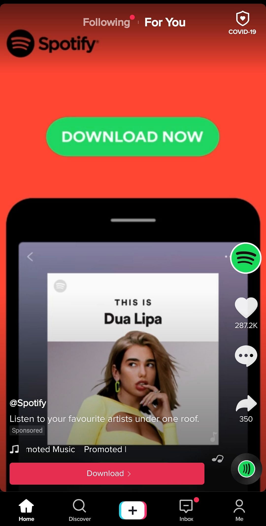 A Spotify ad on TikTok